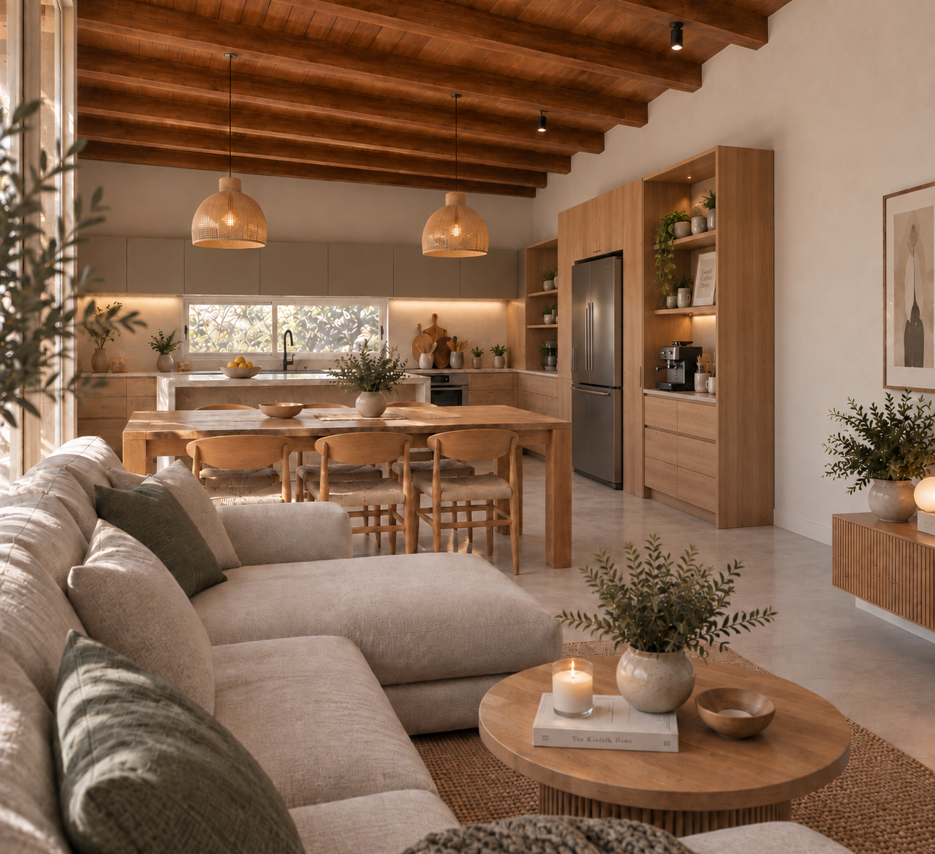 Cocina, comedor y living